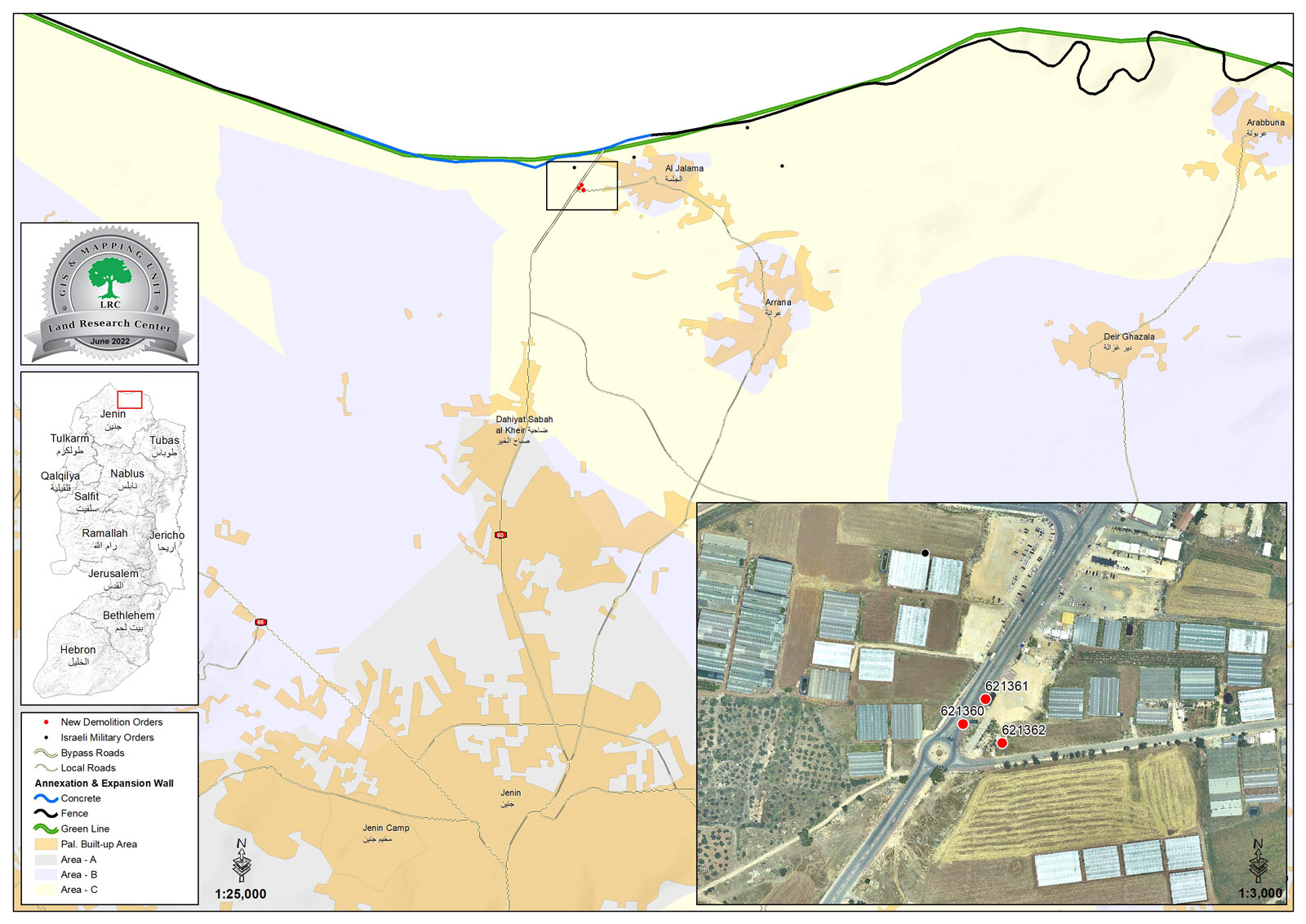 Final orders to demolish commercial facilities near Al-Jalama Military Crossing, north of Jenin