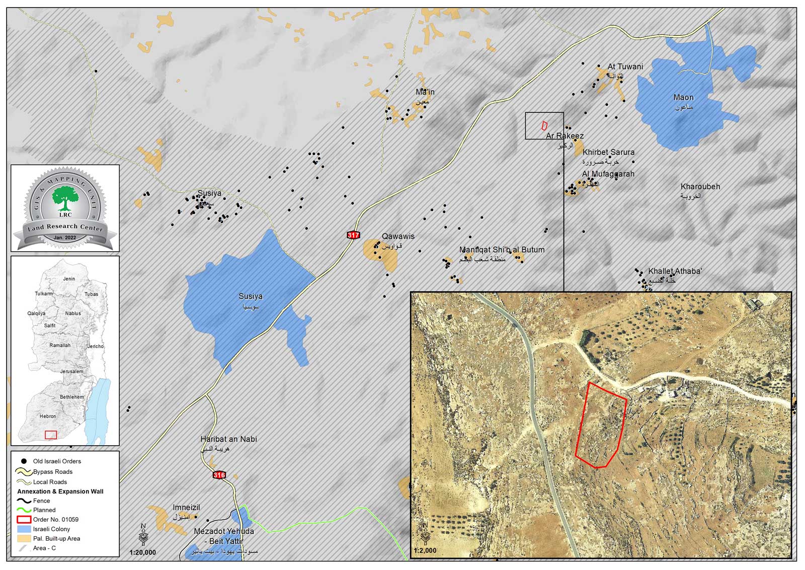 A notice to vacate a plot of land in the village of Al-Rakeez in Masafer Yatta, south of Hebron