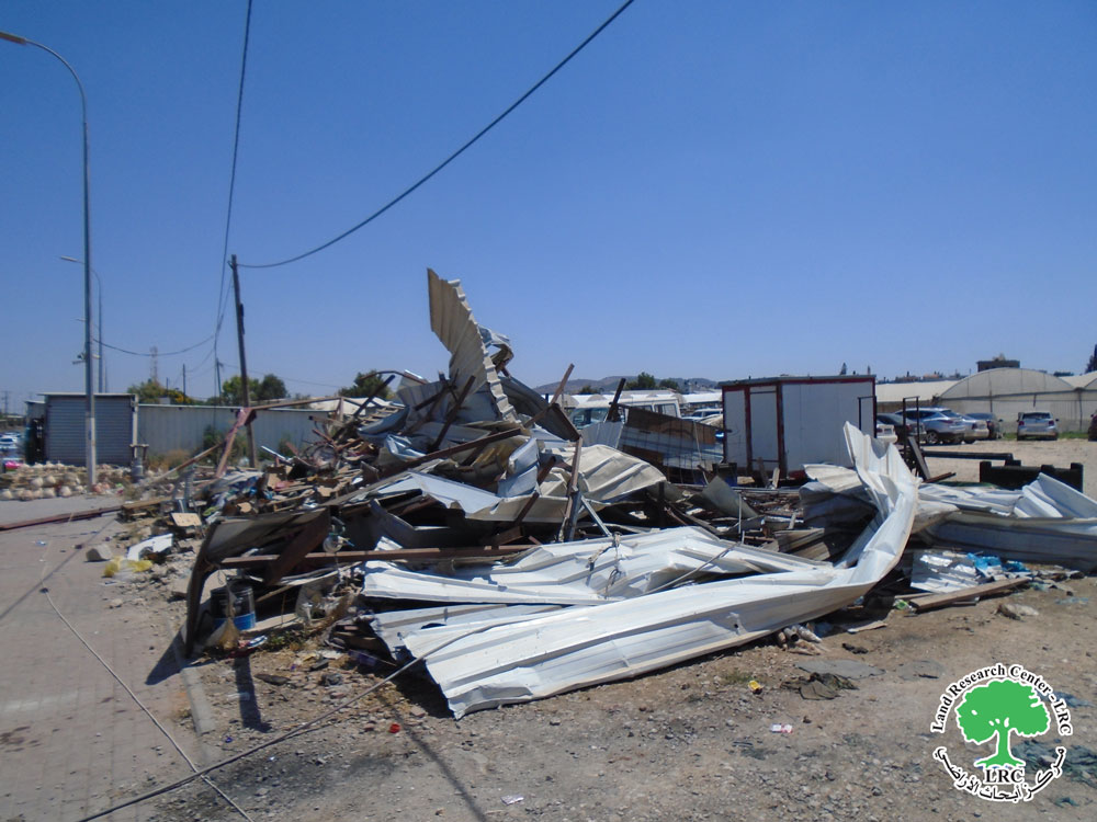 The Israeli occupation demolishes two commercial facilities near Al-Jalama Military Checkpoint / Jenin Governorate