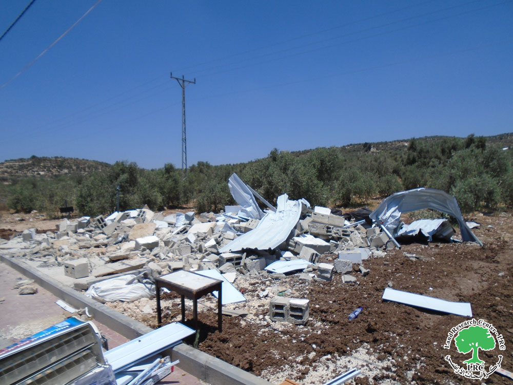 Two commercial installations demolished by the Israeli occupation authorities in Ya`bad town,  Jenin governorate